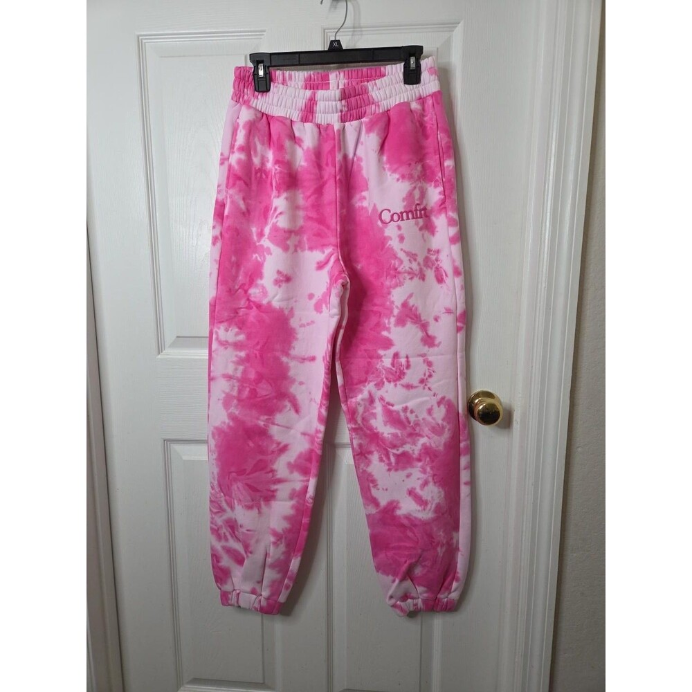 Comfrt Minimalist Sweatpants Strawberry Swirl Pink Tie Dye Joggers Size M